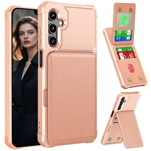Ephoou Schutzhülle für Samsung Galaxy A26 mit Kartenhalter, Magnetverschluss, Brieftaschenhülle, Premium-Leder, TPU, stoßfest, Kickstand, Schutzhülle für Samsung A26 ZM, Rosa von Ephoou