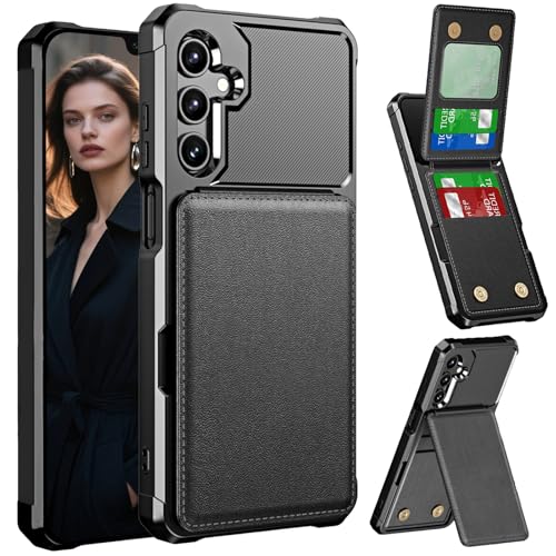 Ephoou Schutzhülle für Samsung Galaxy A26 mit Kartenhalter, Magnetverschluss, Brieftaschenhülle, Premium-Leder, TPU, stoßfest, Kickstand, Schutzhülle für Samsung A26 ZM-Schwarz von Ephoou