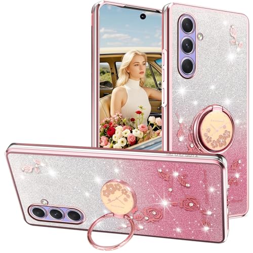 Ephoou Schutzhülle für Samsung Galaxy A36 5G mit Ringständer, glitzernde Diamant-Blumen, Blumen-Glitzer-Design, transparent, weiches TPU-Silikon, Schutzhülle für Samsung A36 HSF, Rosa Ephoou Schutzhülle für Samsung Galaxy A36 5G mit Ringständer, glitzernde Diamant-Blumen, Blumen-Glitzer-Design, transparent, weiches TPU-Silikon, Schutzhülle für Samsung A36 HSF, Rosa von Ephoou