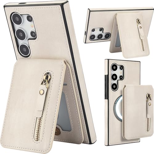 Ephoou Schutzhülle für Samsung Galaxy S25 Ultra (nicht S25), Reißverschluss, Brieftasche mit Kartenhalter, [kompatibel mit MagSafe] 2-in-1 Flip Premium Leder mit Ständer für Samsung Galaxy S25 Ultra von Ephoou
