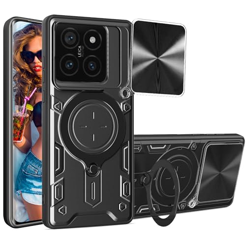 Ephoou Schutzhülle für Xiaomi 14 T Pro 5G 16,9 cm (6,7 Zoll), mit magnetischem Ringständer, robuste, stoßfeste und robuste Schutzhülle mit Schiebe-Kameralinsenabdeckung für Xiaomi 14T Pro JS, Schwarz von Ephoou