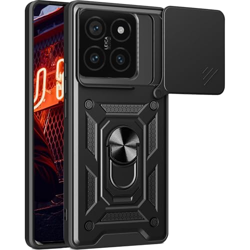 Ephoou Schutzhülle für Xiaomi 14 T Pro mit Schiebe-Kamera-Abdeckung und Ringständer, stoßfeste Schutzhülle in Militärqualität, für Xiaomi 14T Pro SJ-Schwarz von Ephoou