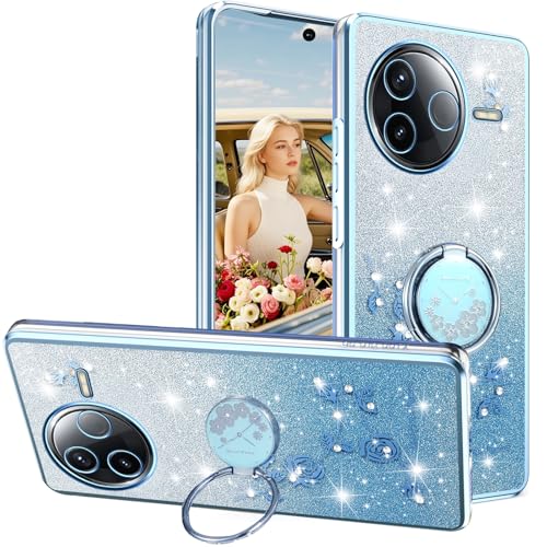 Ephoou Schutzhülle für Xiaomi Poco F7 Pro/Redmi K80 mit Ringständer, glitzernde Diamant-Blumen, Blumen-Glitzer-Design, transparent, weiches TPU-Silikon, Schutzhülle für Xiaomi Poco F7 Pro HSF, Blau Ephoou Schutzhülle für Xiaomi Poco F7 Pro/Redmi K80 mit Ringständer, glitzernde Diamant-Blumen, Blumen-Glitzer-Design, transparent, weiches TPU-Silikon, Schutzhülle für Xiaomi Poco F7 Pro HSF, Blau von Ephoou