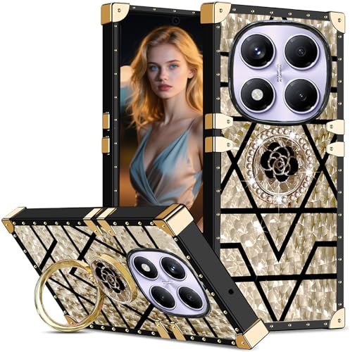 Ephoou Schutzhülle für Xiaomi Redmi Note 14 Pro 5G, für Damen und Mädchen, Nieten-Metall-Ecken-Design, mit glitzernden Blumen, Diamantring, Ständer für Redmi Note 14 Pro 5G, 16,9 cm (6,7 Zoll Ephoou Schutzhülle für Xiaomi Redmi Note 14 Pro 5G, für Damen und Mädchen, Nieten-Metall-Ecken-Design, mit glitzernden Blumen, Diamantring, Ständer für Redmi Note 14 Pro 5G, 16,9 cm (6,7 Zoll von Ephoou