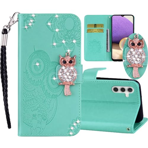 Ephoou Strass Glitzer Flip Wallet Case für Samsung Galaxy A15 für Frauen, PU Leder Kristall Diamant Eule mit Kartenfach Bargeldfächer Cover Case für Samsung Galaxy A15 MTY-Grün Ephoou Strass Glitzer Flip Wallet Case für Samsung Galaxy A15 für Frauen, PU Leder Kristall Diamant Eule mit Kartenfach Bargeldfächer Cover Case für Samsung Galaxy A15 MTY-Grün von Ephoou