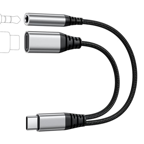 USB C auf 3,5mm Klinke Kopfhörer Adapter und Laden,2-in-1 Type C auf 3.5mm Klinke Adapter mit PD 60W Schnellladung,USB C zu Schnellladung Aux Audio für Samsung iPhone 15 16 Type C Devices(Silber) von Epiken