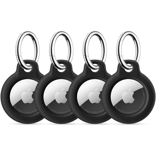 Epova 4er Pack AirTag Schlüsselanhänger Mit Keyring - Hart PC Kratzschutz Hülle Case Für Apple AirTag - Kompatibel Mit Schlüssel, Tasche - Schwarz von Epova