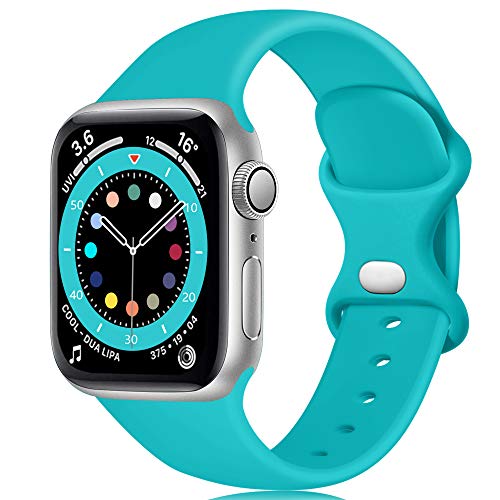 Epova Armband Kompatibel mit Apple Watch Armband 38mm 40mm 41mm, Weiches Silikon Ersatz Armband Kompatibel mit iWatch SE Series 9 8 7 6 5 4 3 2 1, Blaugrün von Epova