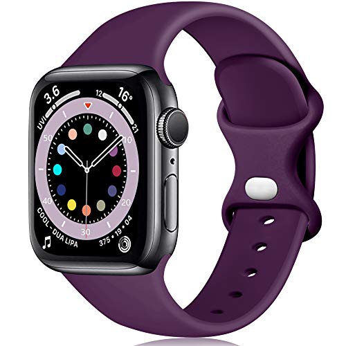 Epova Armband Kompatibel mit Apple Watch Armband 38mm 40mm 41mm, Weiches Silikon Ersatz Armband Kompatibel mit iWatch SE Series 9 8 7 6 5 4 3 2 1, Dunkellila von Epova