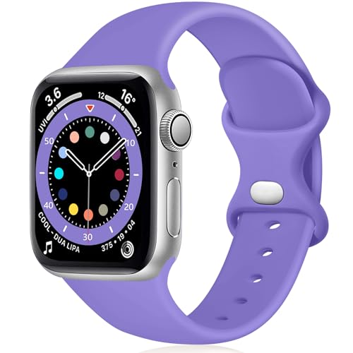 Epova Armband Kompatibel mit Apple Watch Armband 38mm 40mm 41mm, Weiches Silikon Ersatz Armband Kompatibel mit iWatch SE Series 9 8 7 6 5 4 3 2 1, Helles Lila von Epova