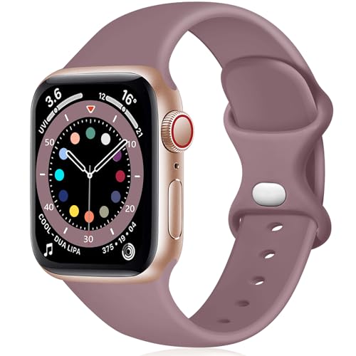 Epova Armband Kompatibel mit Apple Watch Armband 38mm 40mm 41mm, Weiches Silikon Ersatz Armband Kompatibel mit iWatch SE Series 9 8 7 6 5 4 3 2 1, RauchViolett von Epova