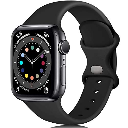 Epova Armband Kompatibel mit Apple Watch Armband 38mm 40mm 41mm, Weiches Silikon Ersatz Armband Kompatibel mit iWatch SE Series 9 8 7 6 5 4 3 2 1, Schwarz von Epova