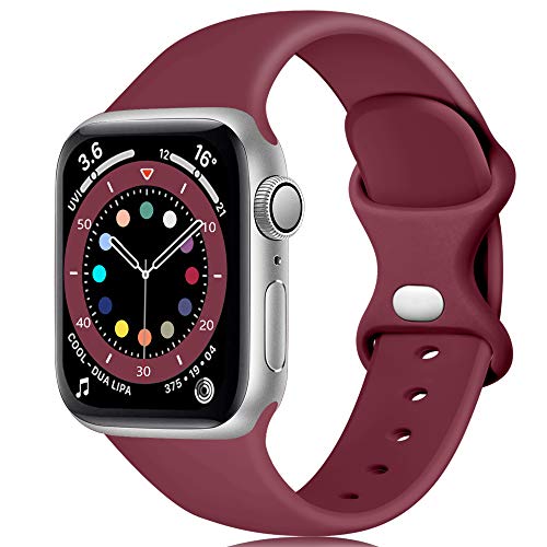 Epova Armband Kompatibel mit Apple Watch Armband 38mm 40mm 41mm, Weiches Silikon Ersatz Armband Kompatibel mit iWatch SE Series 9 8 7 6 5 4 3 2 1, Weinrot von Epova