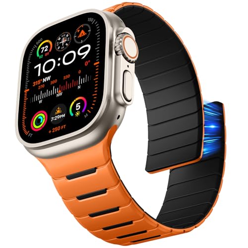 Epova Magnetisch Silikon Armband Kompatibel mit Apple Watch Armband 46mm 49mm 45mm 42mm 44mm - Herren Magnet Sport Armbänder für iWatch 10 Ultra 2 SE Series 9 8 7 6 5 4 3 2 1, Orange/Schwarz Epova Magnetisch Silikon Armband Kompatibel mit Apple Watch Armband 46mm 49mm 45mm 42mm 44mm - Herren Magnet Sport Armbänder für iWatch 10 Ultra 2 SE Series 9 8 7 6 5 4 3 2 1, Orange/Schwarz von Epova