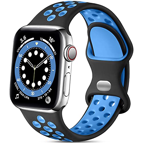 Epova Sport Armband Kompatibel mit Apple Watch Armband 38mm 40mm 41mm, Atmungsaktives Weiches Silikon Ersatz Armband Kompatibel mit iWatch SE Series 9 8 7 6 5 4 3 2 1, Schwarz/Blau von Epova