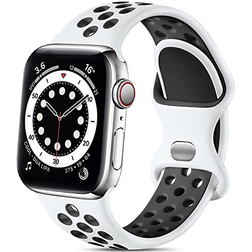 Epova Sport Armband Kompatibel mit Apple Watch Armband 38mm 40mm 41mm, Atmungsaktives Weiches Silikon Ersatz Armband Kompatibel mit iWatch SE Series 9 8 7 6 5 4 3 2 1, Weiß/Schwarz von Epova