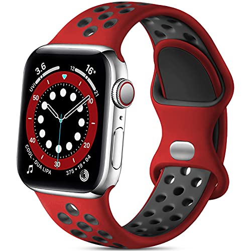 Epova Sport Armband Kompatibel mit Apple Watch Armband 38mm 40mm 41mm, Atmungsaktives Weiches Silikon Ersatz Armband Kompatibel mit iWatch SE Series 9 8 7 6 5 4 3 2 1,Rot/Schwarz von Epova