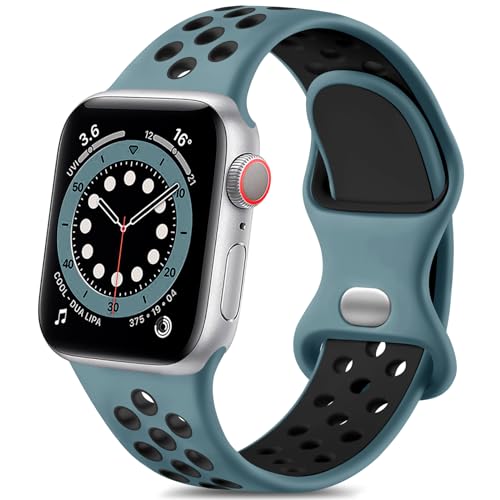 Epova Sport Armband Kompatibel mit Apple Watch Armband 38mm 40mm 41mm, Atmungsaktives Weiches Silikon Ersatz Armband Kompatibel mit iWatch SE Series 9 8 7 6 5 4 3 2 1,Schiefer/Schwarz von Epova