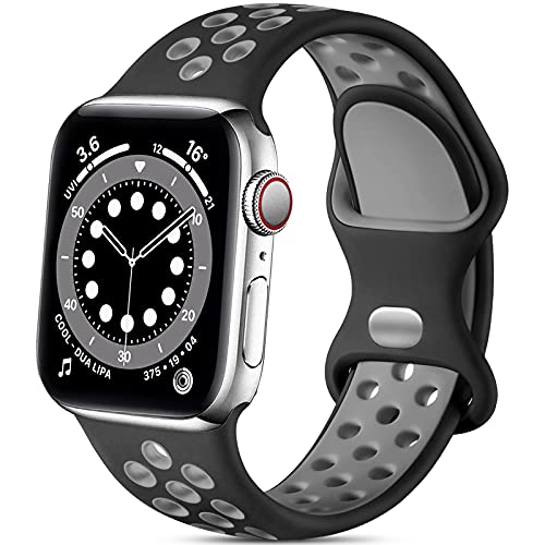 Epova Sport Armband Kompatibel mit Apple Watch Armband 42mm 44mm 45mm 49mm, Atmungsaktives Weiches Silikon Ersatz Armband Kompatibel mit iWatch SE Series 9 8 7 6 5 4 3 2 1 Ultra, Schwarz/Grau von Epova