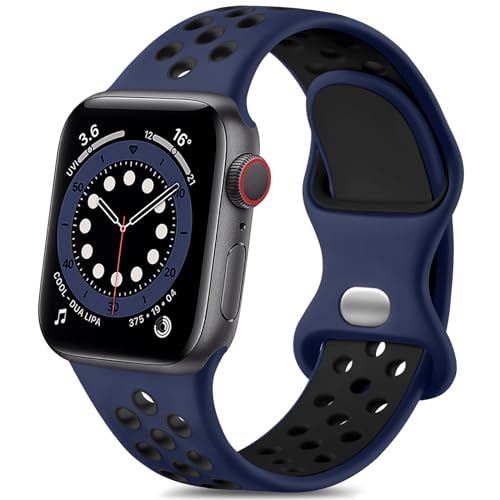 Epova Sport Armband Kompatibel mit Apple Watch Armband 42mm 44mm 45mm 49mm, Atmungsaktives Weiches Silikon Ersatz Armband Kompatibel mit iWatch SE Series 9 8 7 6 5 4 3 2 1 Ultra,Dunkelblau/Schwarz von Epova