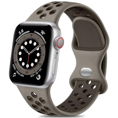 Epova Sport Armband Kompatibel mit Apple Watch Armband 42mm 44mm 45mm 49mm, Atmungsaktives Weiches Silikon Ersatz Armband Kompatibel mit iWatch SE Series 9 8 7 6 5 4 3 2 1 Ultra,Olive Grau/Taupe von Epova