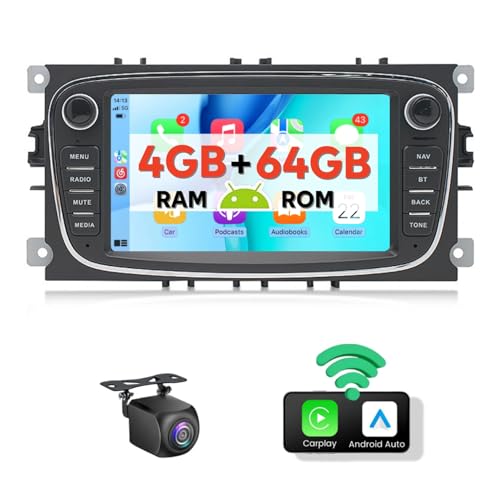 4+64GB/Wireless Apple Carplay/Android Auto Epronic Android Autoradio Bluetooth mit Navi für Ford Focus Mondeo/C-Max/S-Max/Galaxy Touch Display Auto Radio mit Bildschirm WiFi Mirror Link Rückfahrkamera von Epronic