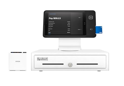 Epsilont Quadratisches Register Hardware Bundle Compact – M10 5,1 cm kompakter Quittungsdrucker, Ständer für iPad 10,2 Zoll & 10,5 Zoll, 33 cm Mini Kassenschublade von Epsilont