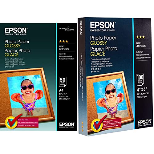 EPSON Foto Papier glänzend A4 50 Blatt 1er-Pack & Foto Papier glänzend 100x150mm 100 Blatt 1er-Pack von Epson
