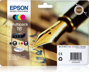 Epson 16 - Multipack - Tinte T1626 - Original Kombi-Pack Schwarz, Cyan, Magenta, Gelb (C13T16264012) von Epson