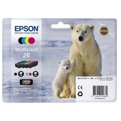 Epson 26 Original Druckerpatronen Multipack Cyan, Magenta, Gelb, Schwarz T2616 von Epson