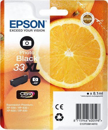 Epson 33 x L PHBK 8.1 ml 400 Seiten Foto schwarze Tintenpatrone – Tintenpatronen (Foto schwarz, Expression Home xp-530, xp-630, xp-635, xp-830, oben, 8,1 ml, 400 Seiten, Tintenstrahldrucker) von Epson