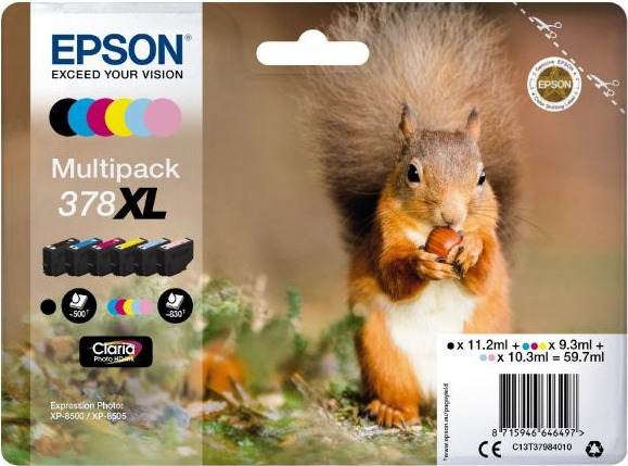 Epson 378XL Multipack - 6er-Pack - XL - Schwarz, Gelb, Cyan, Magenta, hellmagentafarben, hell Cyan - Original - Blisterverpackung - Tintenpatrone - für Expression Home XP-8605, XP-8606, Expression Photo XP-8500, XP-8500 Small-in-One, XP-8505 Epson 378XL Multipack - 6er-Pack - XL - Schwarz, Gelb, Cyan, Magenta, hellmagentafarben, hell Cyan - Original - Blisterverpackung - Tintenpatrone - für Expression Home XP-8605, XP-8606, Expression Photo XP-8500, XP-8500 Small-in-One, XP-8505 von Epson