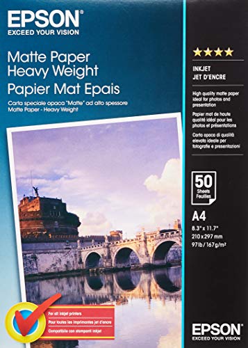 Epson C13S041256 Matte Heavyweight Papier Inkjet 167 g / m2 A4 One-sided, 50 Blatt Pack von Epson