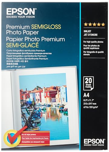 Epson C13S041332 Premium Semi Gloss Photo papier Inkjet 251g/m2 A4 20 Blatt Pack von Epson