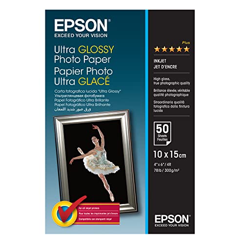 Epson C13S041943 Ultra Glossy Photopapier Inkjet 300g/m2 100 x 150 mm 50 Blatt Pack von Epson