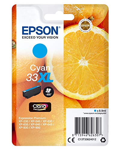 Epson Claria Premium 33 - Cartucho de tinta cian XL 8,9 ml válido para los modelos Expression Premium XP-540, XP-630, XP-645, XP-830, XP-900 y otros von Epson