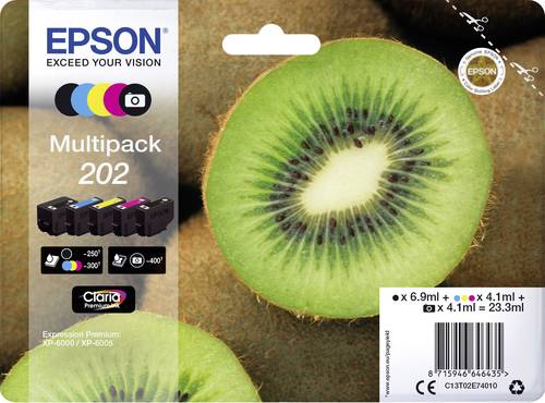 Epson Druckerpatrone T02E7, 202 Original Kombi-Pack Schwarz, Foto Schwarz, Cyan, Magenta, Gelb C13T0 von Epson