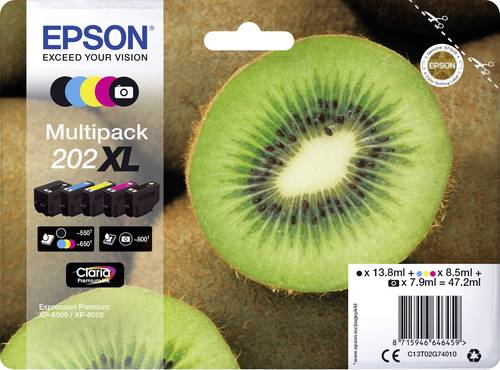 Epson Druckerpatrone T02G7, 202XL Original Kombi-Pack Schwarz, Foto Schwarz, Cyan, Magenta, Gelb C13 von Epson