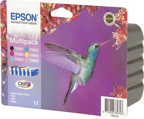 Epson Druckerpatrone T0807 Original Kombi-Pack Schwarz, Cyan, Magenta, Gelb, Light Cyan, Light Magen von Epson