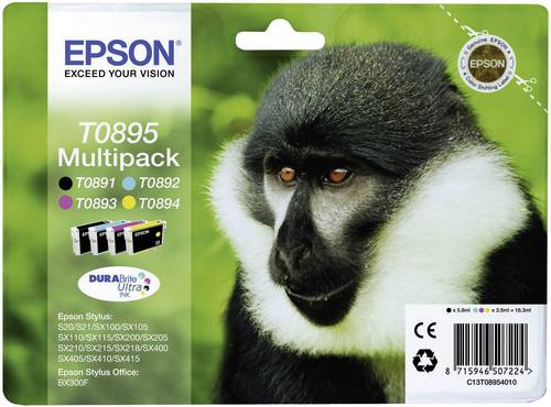 Epson Druckerpatrone T0895 Original Kombi-Pack Schwarz, Cyan, Magenta, Gelb C13T08954010 von Epson