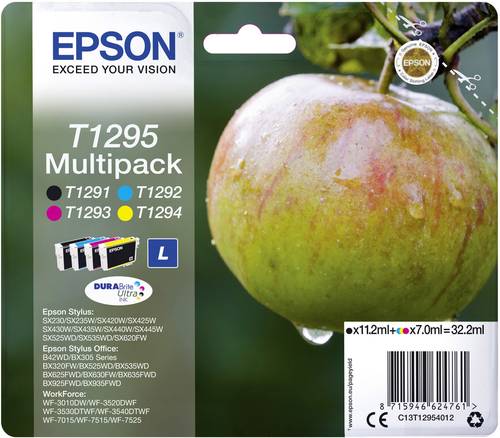 Epson Druckerpatrone T1295 Original Kombi-Pack Schwarz, Cyan, Magenta, Gelb C13T12954012 Epson Druckerpatrone T1295 Original Kombi-Pack Schwarz, Cyan, Magenta, Gelb C13T12954012 von Epson