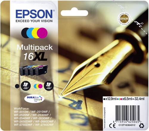 Epson Druckerpatrone T1636, 16XL Original Kombi-Pack Schwarz, Cyan, Magenta, Gelb C13T16364012 Epson Druckerpatrone T1636, 16XL Original Kombi-Pack Schwarz, Cyan, Magenta, Gelb C13T16364012 von Epson