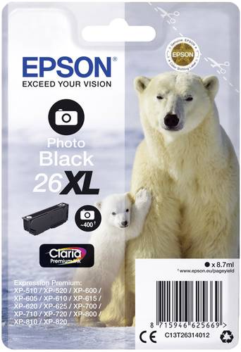 Epson Druckerpatrone T2631, 26XL Original Photo Schwarz C13T26314012 von Epson