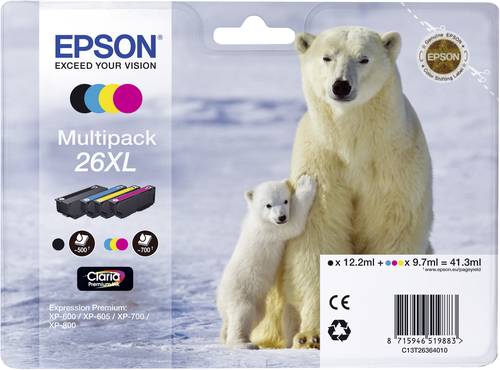 Epson Druckerpatrone T2636, 26XL Original Kombi-Pack Schwarz, Cyan, Magenta, Gelb C13T26364010 Epson Druckerpatrone T2636, 26XL Original Kombi-Pack Schwarz, Cyan, Magenta, Gelb C13T26364010 von Epson