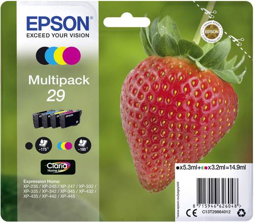 Epson Druckerpatrone T2986, 29 Original Kombi-Pack Schwarz, Cyan, Magenta, Gelb C13T29864012 von Epson