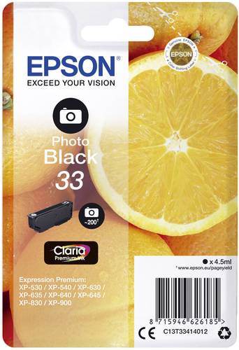 Epson Druckerpatrone T3341, 33 Original Foto Schwarz C13T33414012 Epson Druckerpatrone T3341, 33 Original Foto Schwarz C13T33414012 von Epson