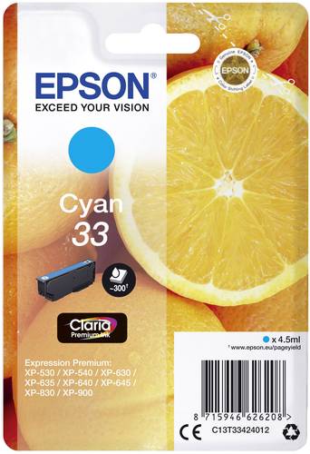 Epson Druckerpatrone T3342, 33 Original Cyan C13T33424012 von Epson