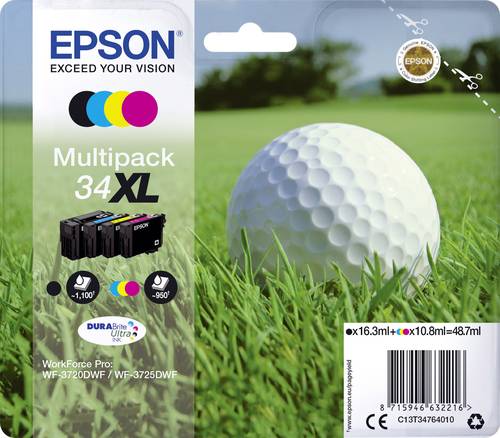 Epson Druckerpatrone T3476, 34XL Original Kombi-Pack Schwarz, Cyan, Magenta, Gelb C13T34764010 von Epson