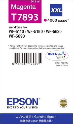 Epson Druckerpatrone T7893, 79XXL Original Magenta C13T789340 Epson Druckerpatrone T7893, 79XXL Original Magenta C13T789340 von Epson
