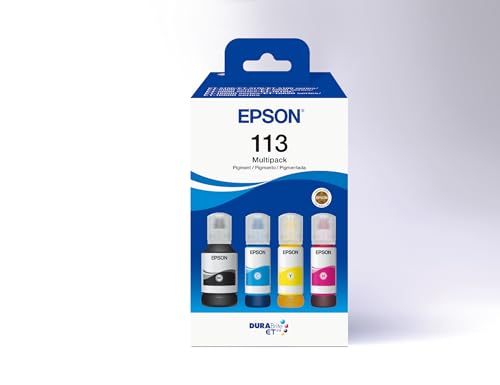 Epson EcoTank 113 Original Tinte in Flaschen, Multipack mit vier Farben, Pigmenttinte Epson EcoTank 113 Original Tinte in Flaschen, Multipack mit vier Farben, Pigmenttinte von Epson
